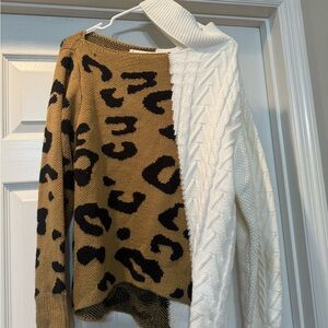 Leopard Print and Cable Knit Sweater